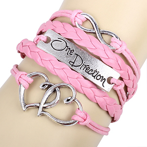 Lovely pink hearts One Direction Infinity Bracelets handmade leather cord bracelet braided DIY bracelets for girls wholesale