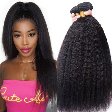 Hair Bundles 12A Yaki Kinky Straight Human Hair