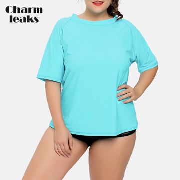 Charmleaks Women Short Sleeve Rashguard Swimsuit Shirts UPF 50+ Womens Plus Size Swimwear UV-Protection Rash Guard Beach Wear