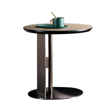 Nordic Luxury Modern Stainless Steel Base Leather Top Side Table