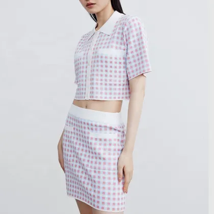 Custom Women's Diamond Check Skirt Dress Suit Set