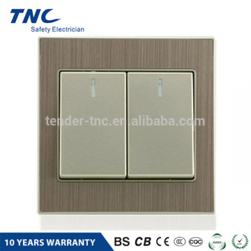 Aluminum wire drawing 16A electric 2 gang 2 way wall switch for home