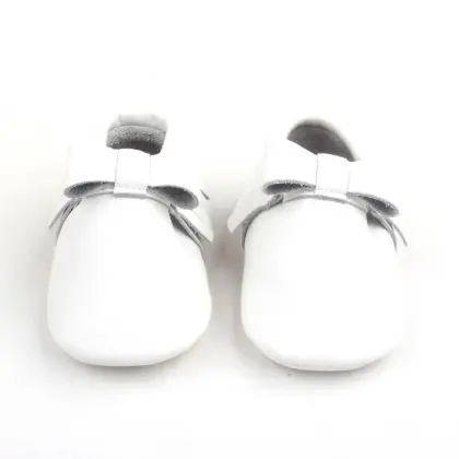 Sweet White Leather Baby Bow-knot With Tassel Moccasins
