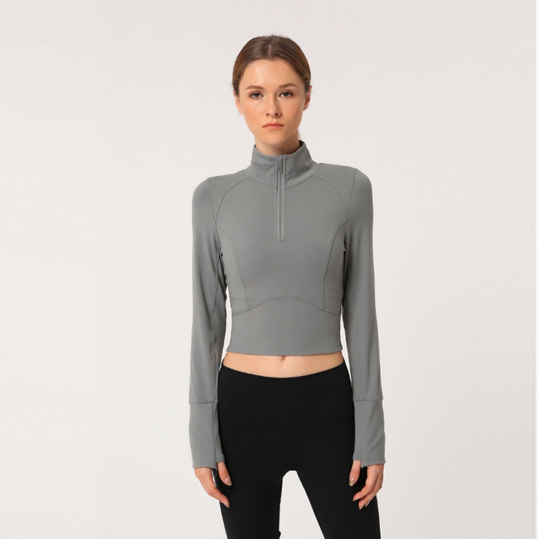 long sleeve yoga crop top hoodie  (2)