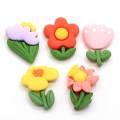 Lovely Flower Flatback Resin Cartoon Bloom With Green Leaves Διακοσμητικά Χειροποίητα Σπίτι Πρώιμης Εκπαίδευσης DIY Αξεσουάρ Μαλλιών Μαλλιών