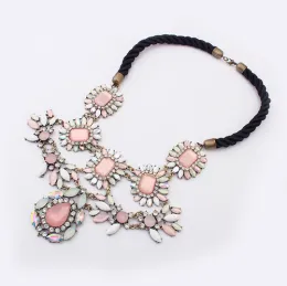 Stylish new alloy metal exaggerate chokers gemstone statement necklace resin flowers Europe and America Bohemian sweet jewelry