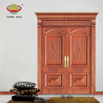 solid teak wood double leaf wood entry door