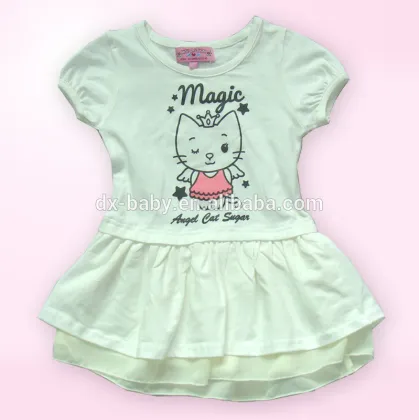 Fashion girl dress Angel cat print girls dresses 2016