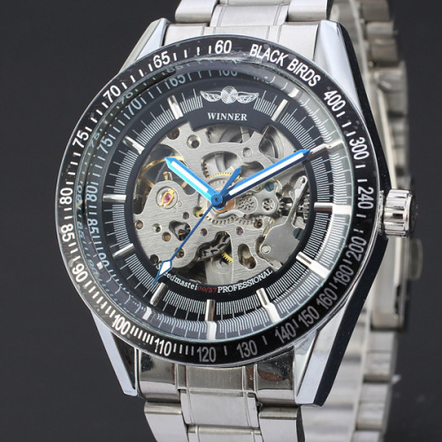 winner multi function rotating dial watch with stainless steel band