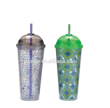 Double wall plastic straw mug with advertising paper