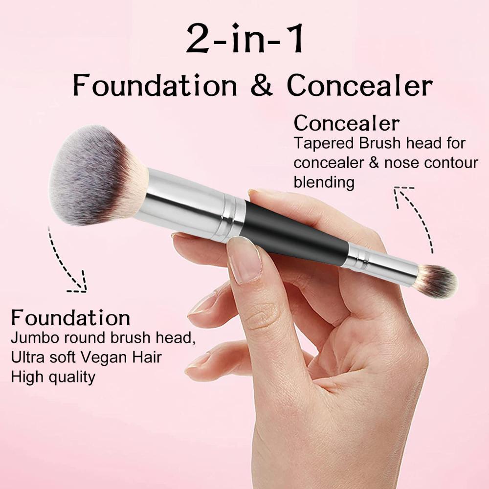 High Quality Private Label Professional White Single Makeup Brush Tools Foundation Concealer 2 In 1 Double Ended Makeup Brush3 Jpg