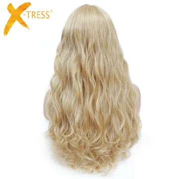 X-TRESS Wholesale Silky Gold Synthetic Hair Wig High Temperature Fiber Middle Part For Women Wigs Machine Made Natural Hair Wigs