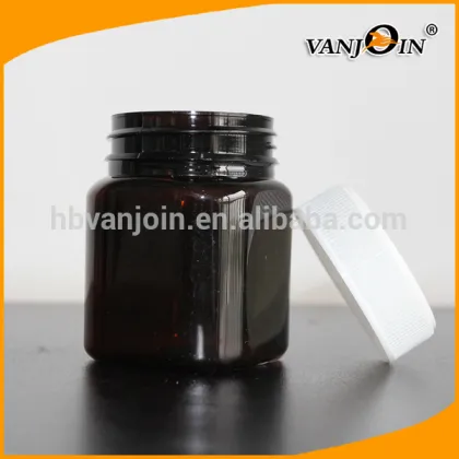 200ml PET Brown Wide Mouth Jars with white caps