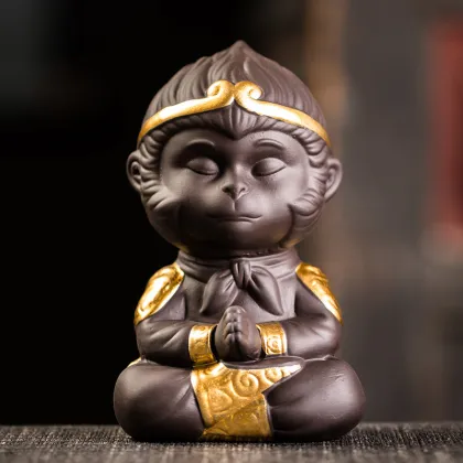 Ceramics Monkey King Figurine - Sun Wukong Statue for Aquarium Decor