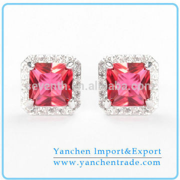 Gorgeous Design Prong Setting Red Zircon Square Shaped Stud Earring 2014 New Fashion Trends
