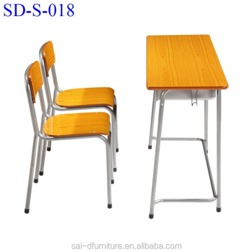 Wooden Double High School Furniture: Classroom Chairs with Table for Students