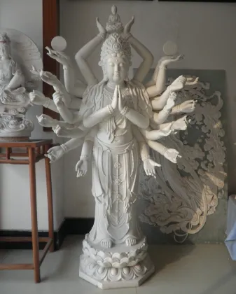 China marble carved Thousands Hands Guanyin jade female buddha statue for sale