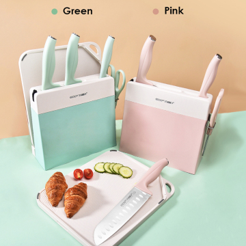 QXF Patent Design Customizable Colorful Stainless Steel 6-Piece Kitchen Knife Set with Plastic Holder