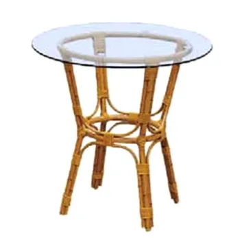 Outdoor rattan table, made of aluminium bamboo look frame with glass top