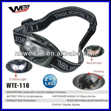 2 white+1 red battery operated LED headlight