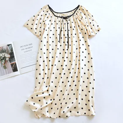 Plus Size Cotton Silk Short-Sleeved Nightgown for Spring and Summer