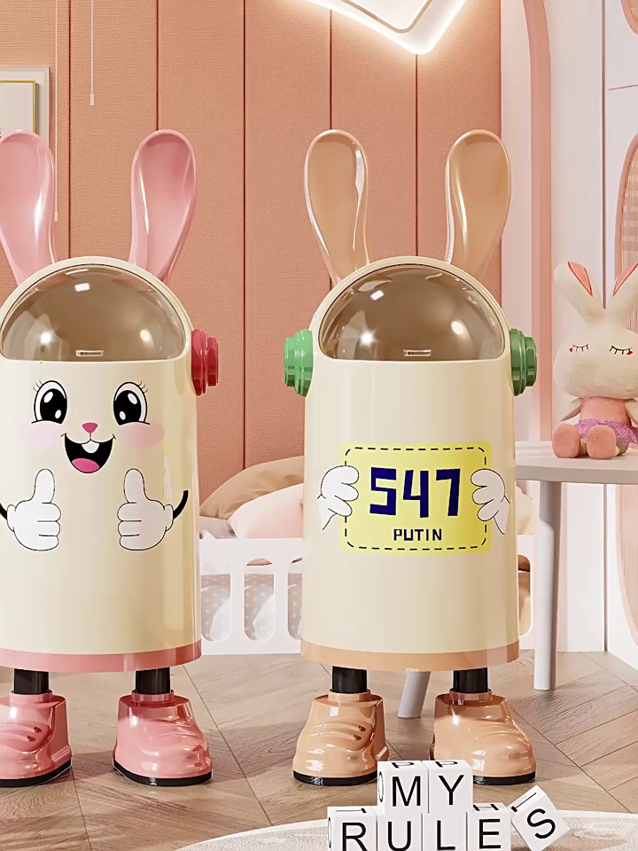 High-Quality Dual Plastic Trash Can with Flip Top and Cute Ears Design