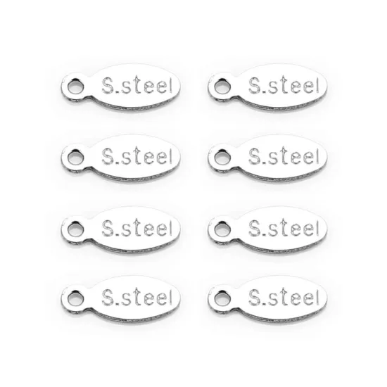 Sauvoo 100pcs/lot Stainless Steel S Steel Engraved Charm 4x10mm Silver Tone Teardrop Tags Connector for DIY Necklace Findings