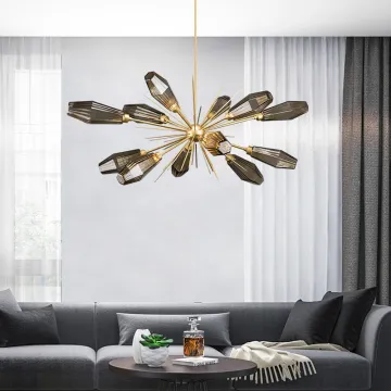 Modern Big Smoky Gray Glass Crystal Chandelier Lighting for Dining Room, Bedroom, and Hotel
