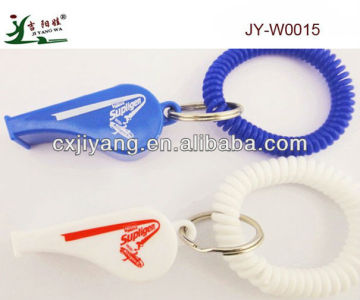 OEM Colorful Survival Plastic Whistle with Wrist Coil Keychain for Promotion with high quality