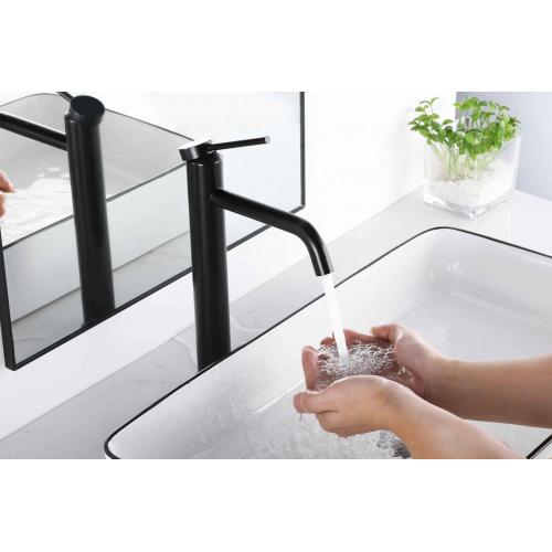 Matte Black Tall Basin Faucet Stainless-steel matte black single handle tall basin faucet Manufactory