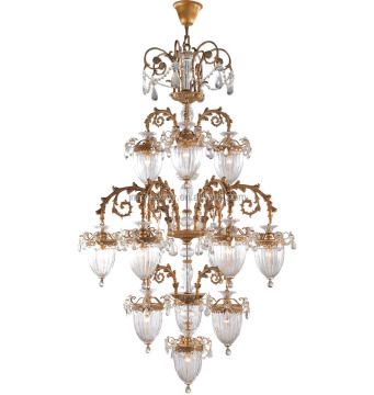 Modern Antique American European Crystal LED Chandelier with Antique Brass Finish for Large Living Rooms or Hotels