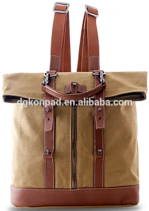 Canvas backpack with genuine leather for men waterproof backpack