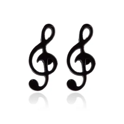 Stylish PVD Plated Stainless Steel Musical Note Stud Earrings for Women