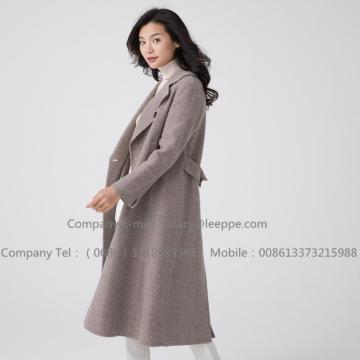Women's Long Brown Hooded Cashmere Overcoat
