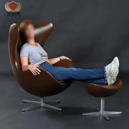 Hot Sale: Authentic 1974 Brown Leather Arne Jacobsen Egg Chair and Ottoman by Fritz Hansen