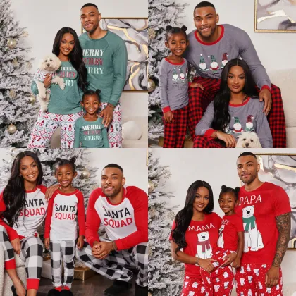 Hot Selling Christmas Pajamas Set - Family Matching Cotton Plus Size Green Custom Pajamas