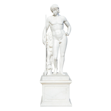 Scultura Eroica in Marmo Bianco con Piedistallo Robusto
