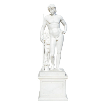 Sturdy Pedestal Standing White Marble Hero Sculpture