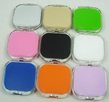 Square shaped acrylic compact mirror with clear frame and paint inside