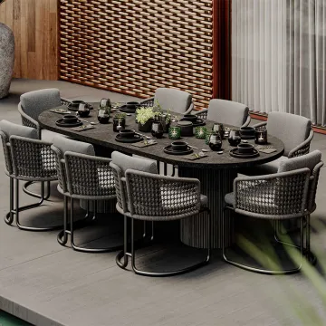 Outdoor Rope Aluminum Garden Dining Set with Chair and Table