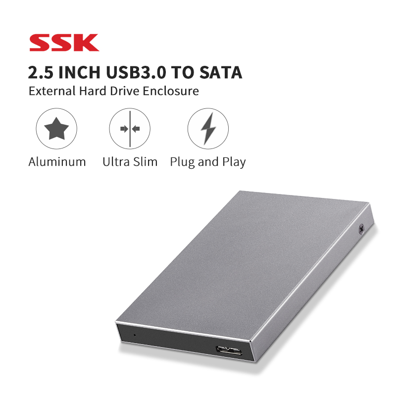 SSK HDD Case 2.5 Inch SATA to USB 3.0 Adapter Hard Drive Enclosure SSD HDD Case Hard Disk Box HDD Enclosure Iron Grey HE-V600