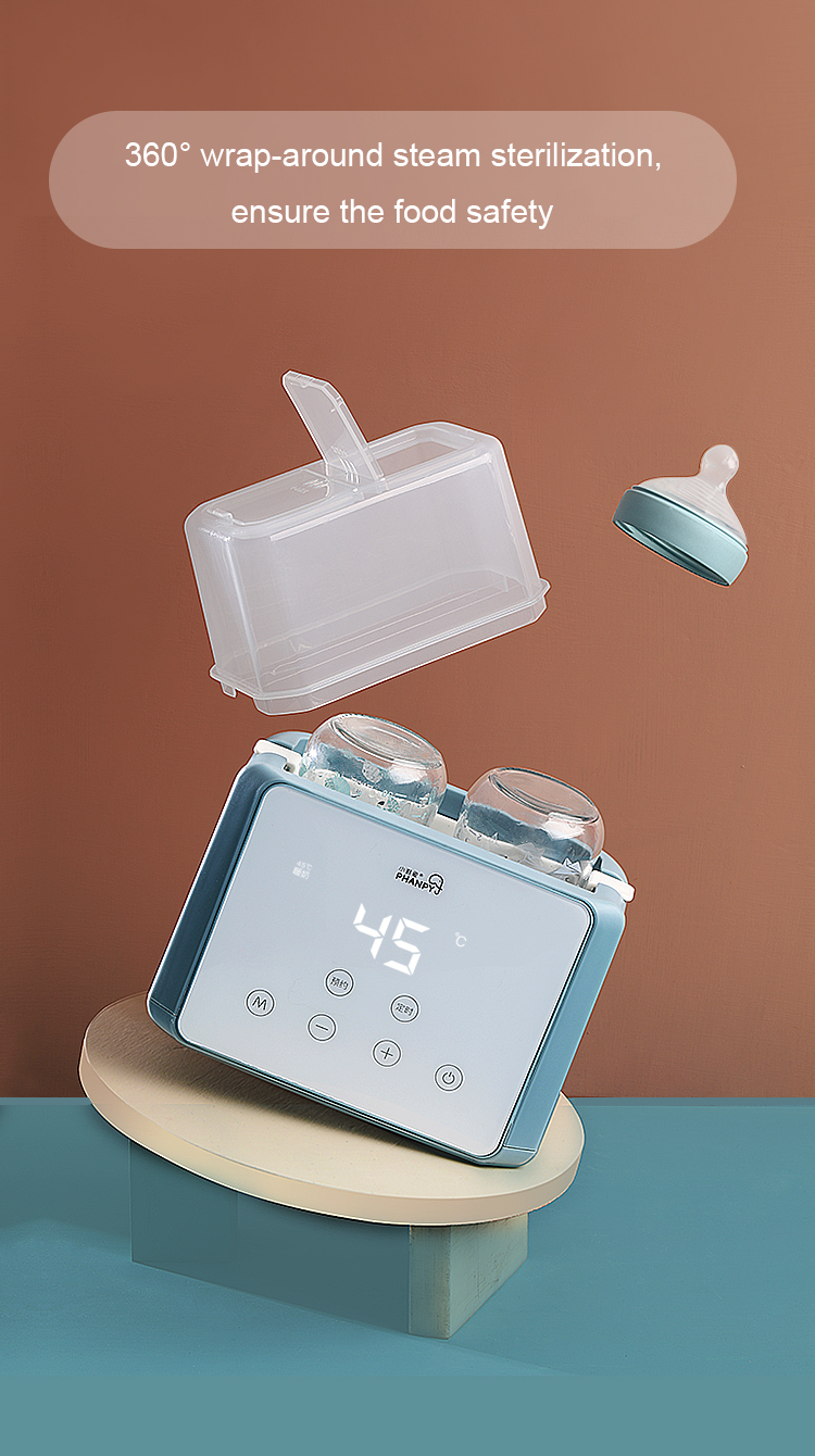 Esterilizador de mamadeira dupla de leite para bebê, aquecedor azul