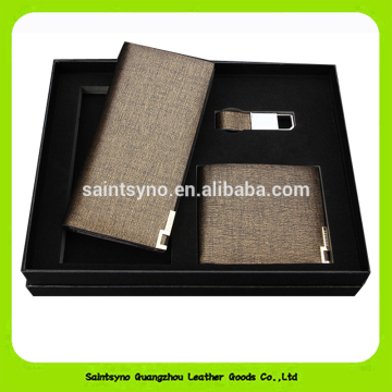 Customized men's leather business wallet gift set 15029