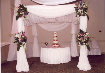 Pipe and Drape white fiber wedding mandap decoration