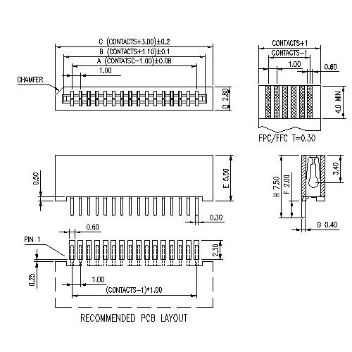 1.0mm FPC,Non ZIF,FPC Right angle SMT,Dual contact FPC1.0-XXRMDXX3