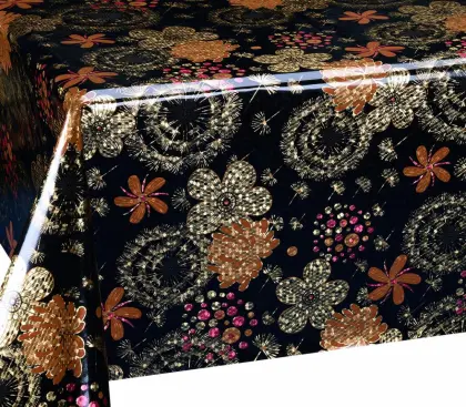 Double Face Emboss printed Gold Silver Tablecloth Costco