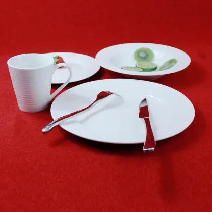 16PCS Simple Embossed Design Ceramic Tableware