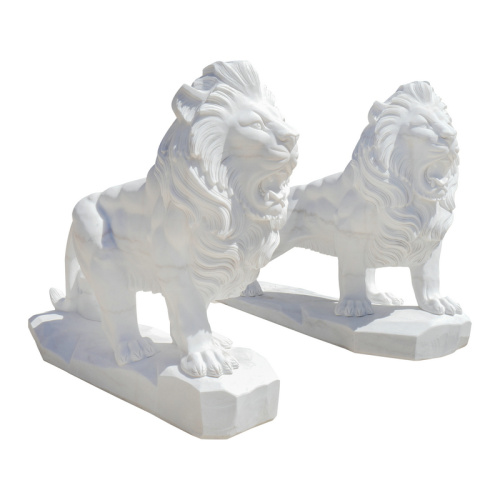 Luxury White Marble Lion Pair Sculpture for Garden