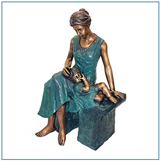 Garden Cozy Statue Life Size Bronze Mother and Boy Statue