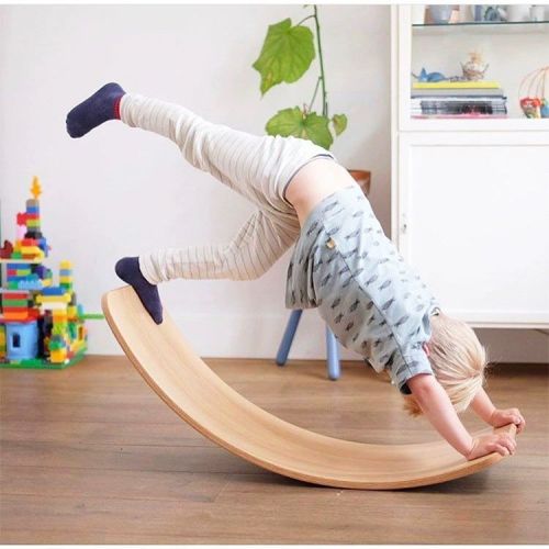 Tábua de equilíbrio de madeira para exercícios físicos curvilíneos para crianças